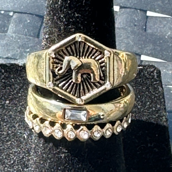 SZ 7 Gold Plated set of 3 Rings Spiritual - Picture 3 of 10